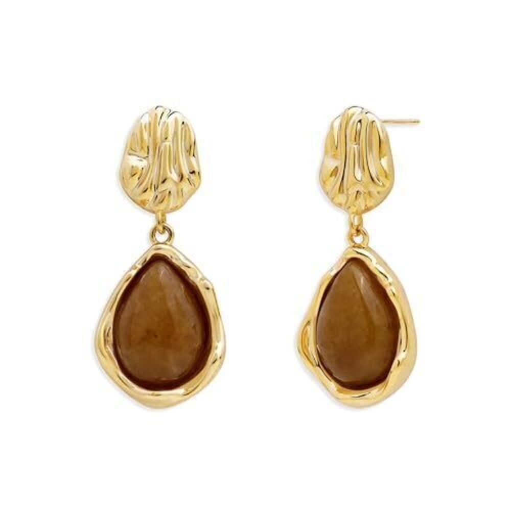2491 Gold Dainty Smokay Quxtz Crystal Dangle Drop Earrings , Vintage